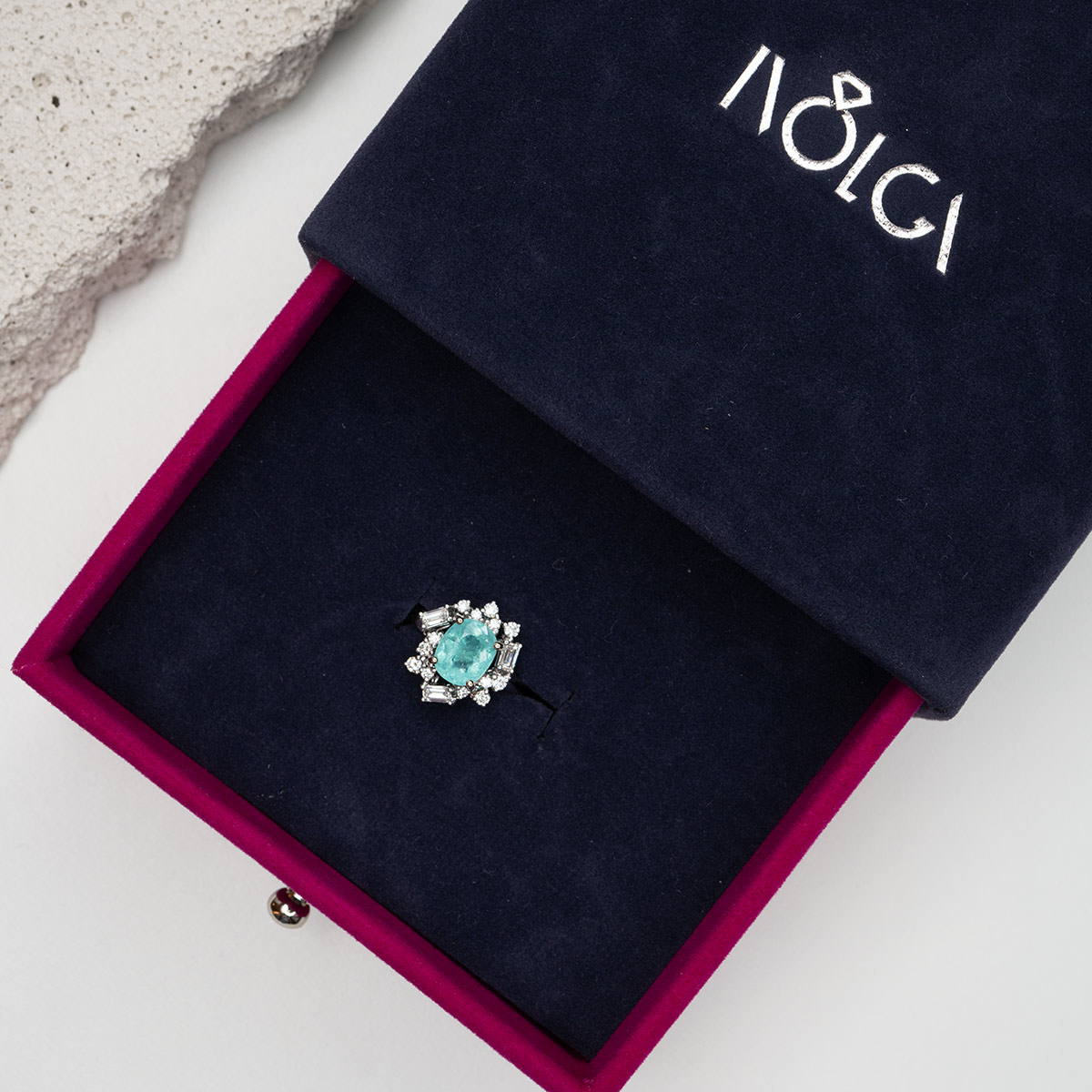 Paraiba ring with diamonds